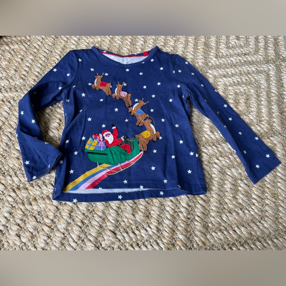 Mini Boden 3-4 yrs Christmas shirt with Santa’s sleigh and reindeer